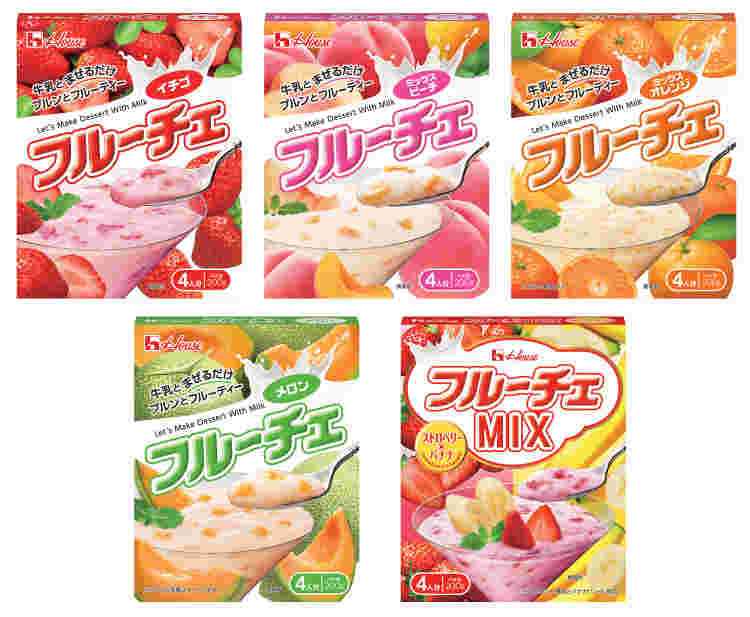 いろいろな種類のフルーチェのパッケージ