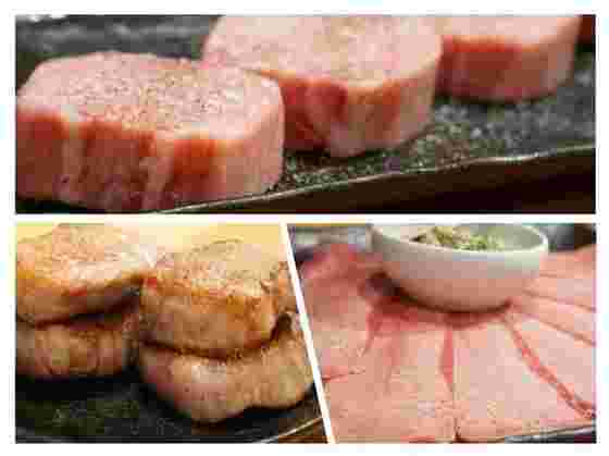 焼肉しみずの肉3種類、厚切り牛タンとあと2つ