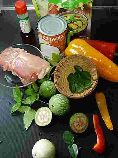 鶏肉やタイナスなど本格的なグリーンカレーの材料