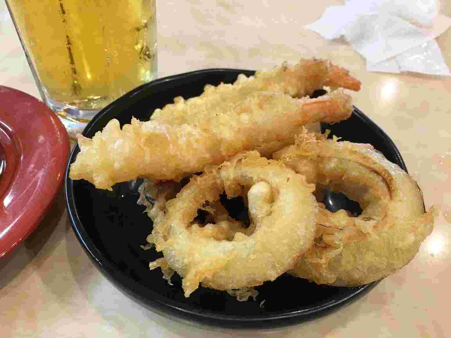 天ぷら盛合せとビール