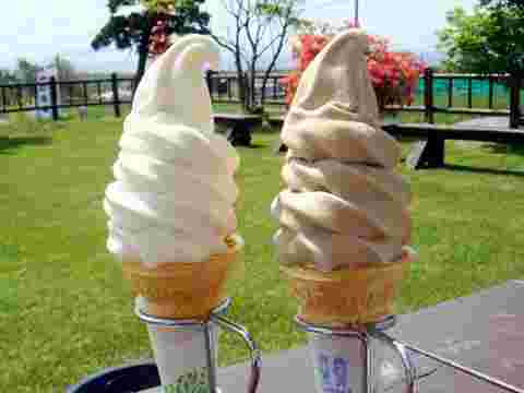 北海道の牧場と2種類のソフトクリーム