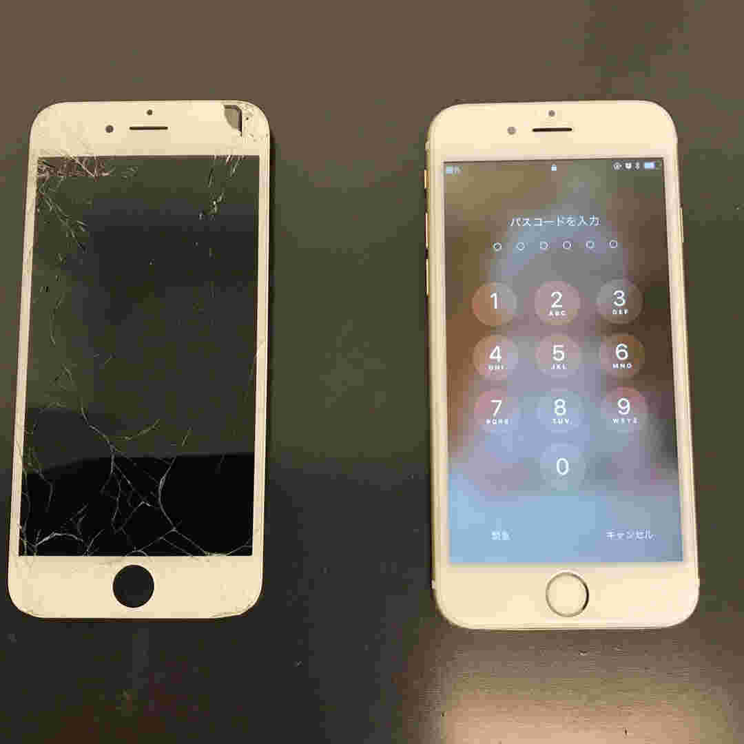 キズが目立つスマホと、ガラスフィルムを貼ったきれいなスマホ