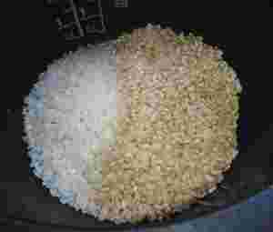 炊飯釜の中に発芽玄米と白米が入っている