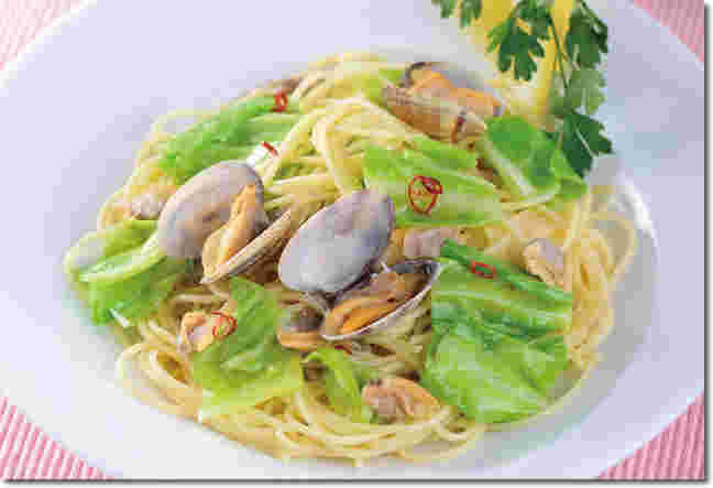 春キャベツとアサリのパスタ
