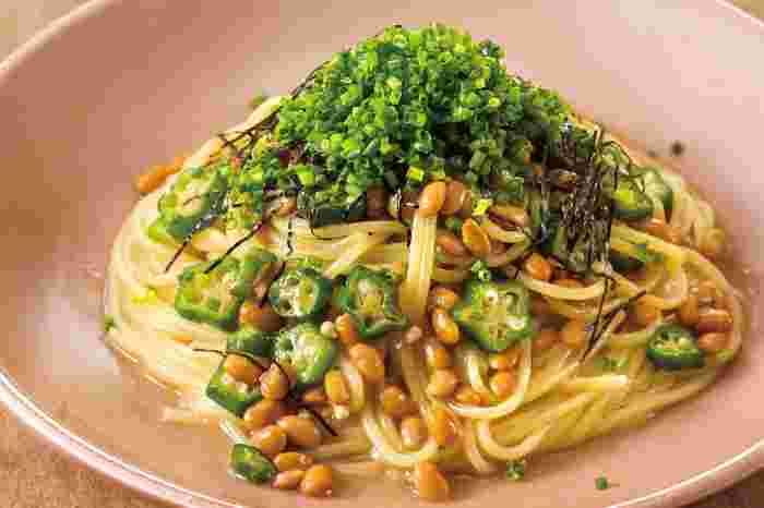 納豆とオクラのとろとろパスタ