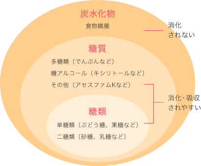 糖類の消化されるものとそうでないもののイラスト