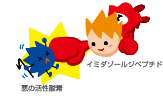 イミダゾールペプチドが活性酸素を倒すさまがイラストになっている