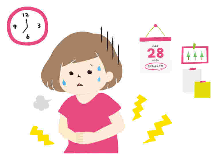 生理痛でお腹を押さえる女性のイラスト