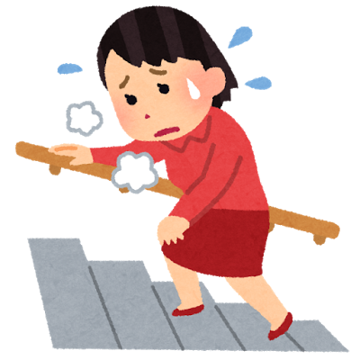 階段で苦労する女性のイラスト