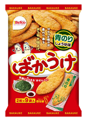 おせんべいのばかうけ青のりしょうゆ味のパッケージ