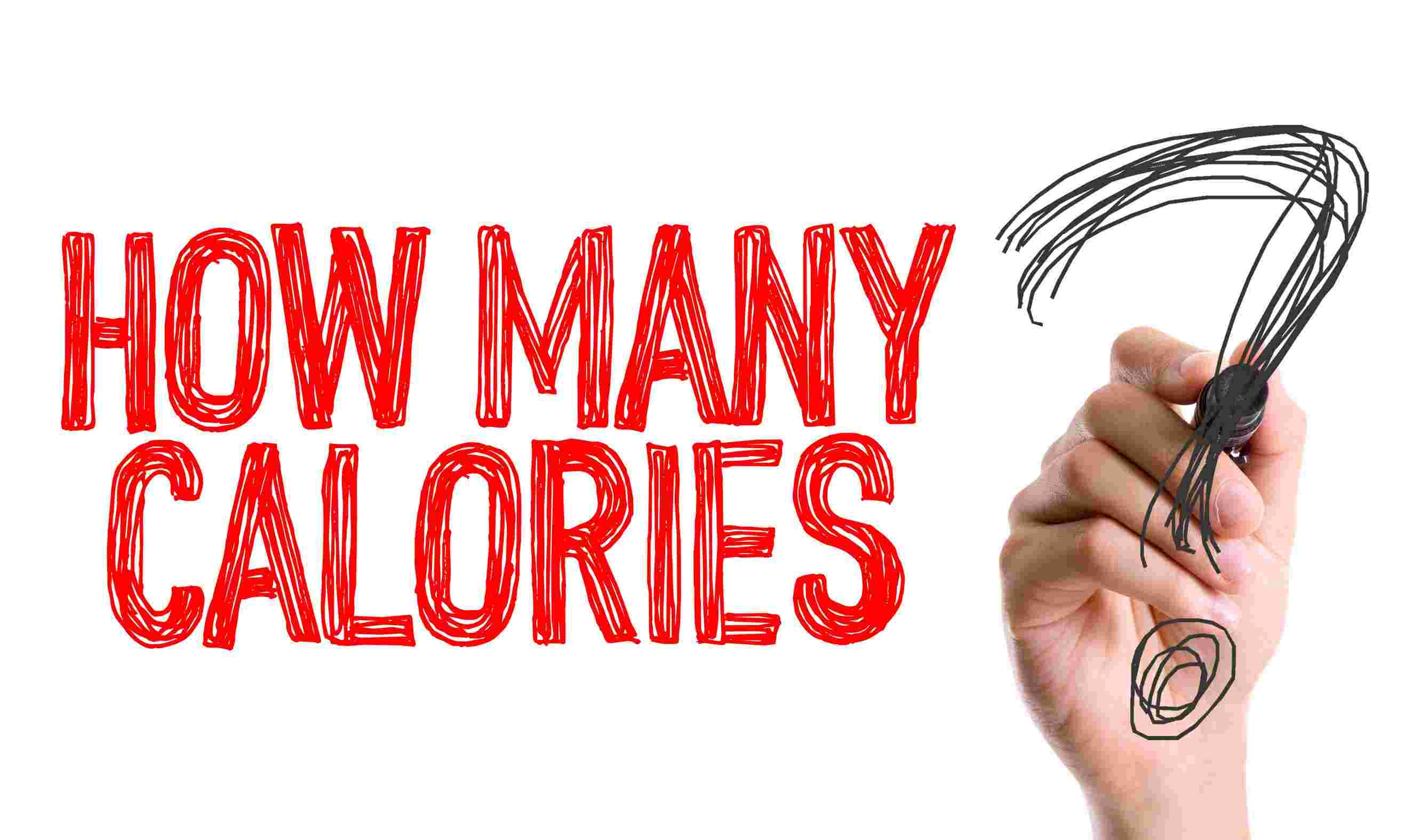 HOW MANY CALORIES?の文字とペンを持つ手