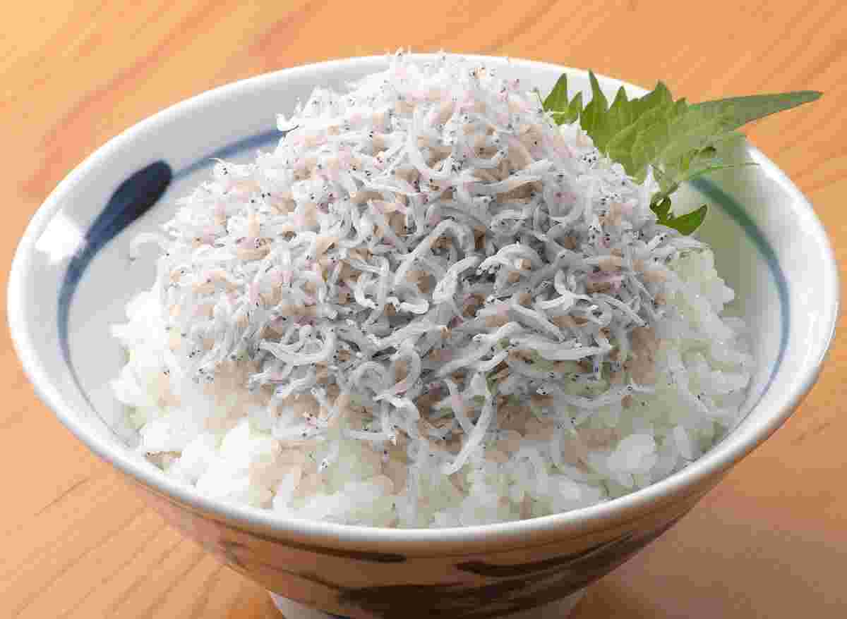 しらすをいっぱい乗せたしらすご飯の様子