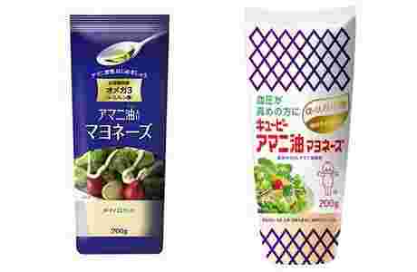 ブルーが基調のデザインのアマニ油マヨネーズ