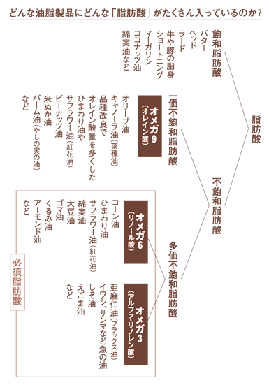脂肪酸の種類で分けた油脂製品のまとめ表