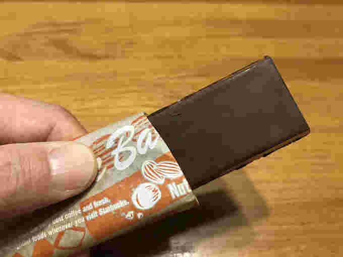 左手で持ったチョコレートバー