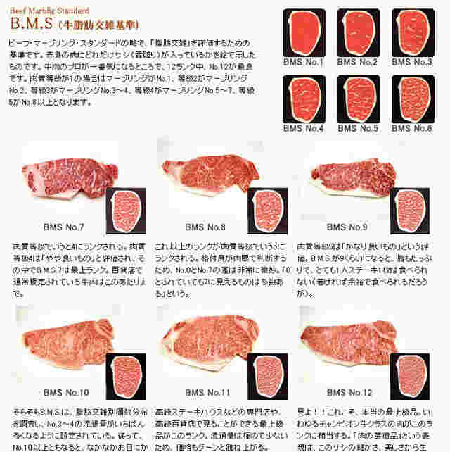 霜降り肉のランクのBMS