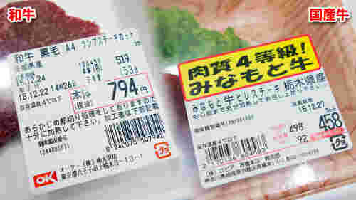 和牛と国産牛の表記