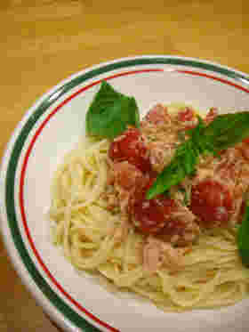 ツナ缶とトマトの冷製パスタ