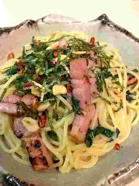 ベーコンと柚子胡椒のパスタ