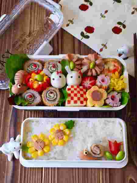 飾り切りでかわいく仕上げられたお弁当
