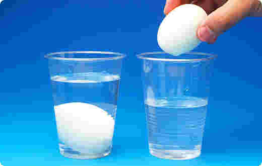卵を水に入れている様子