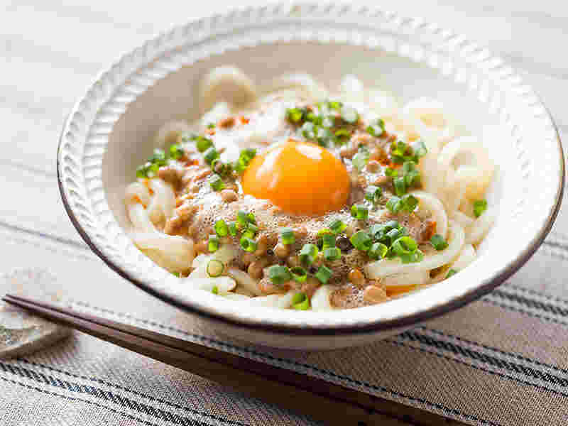 納豆釜玉風ピリ辛うどん