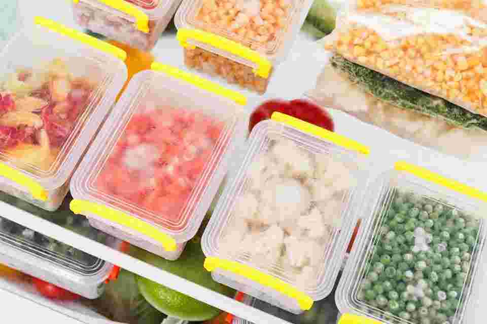 小分けされて密閉容器に入れて冷凍されている食材