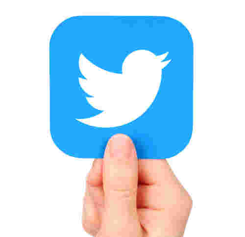 ツイッターのマークを右手で持つ