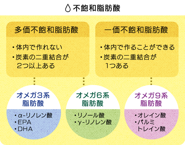 不飽和脂肪酸を分類したイラスト