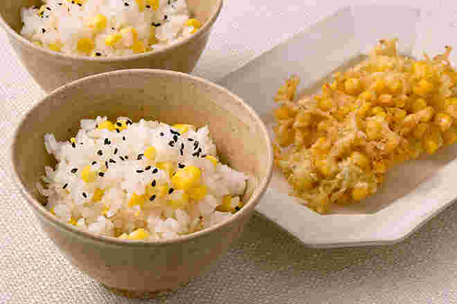 とうもろこしご飯とかき揚げ