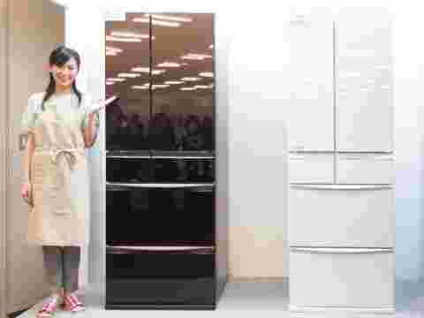 冷蔵庫の紹介をしている女性