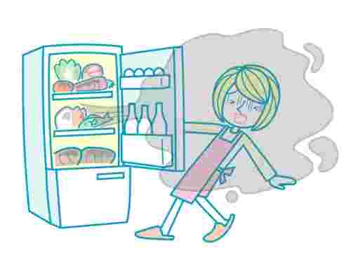 冷蔵庫を開けたら嫌なにおいが出ているイラスト