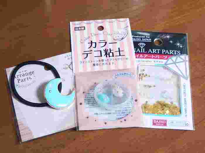 セリアのカラーデコ粘土とアクセサリーパーツ