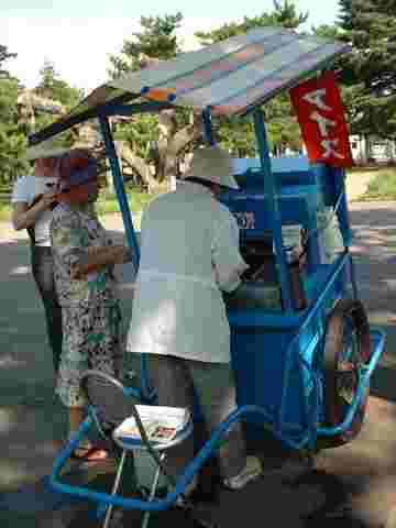 移動販売車でチリンチリンアイスを売っている