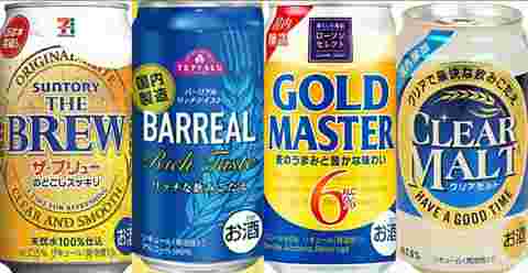 4種類の350mlのビール缶が綺麗に並べられている