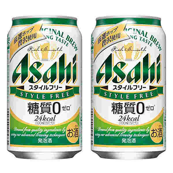 2本の缶ビールが並べられて緑色をよく使用していて、英語の文字が大きく記載されている