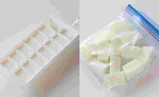 製氷機に注ぎ冷凍した牛乳