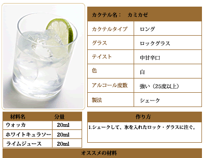 カミカゼのレシピや特徴