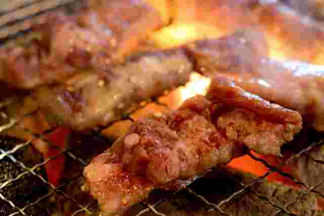 網の上で焼かれているおいしそうな肉
