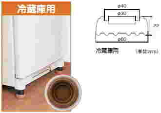 冷蔵庫下に取り付けたゴムと商品の大きさ説明のイラスト