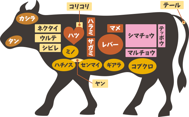 シビレがどこにあるかわかる牛の図
