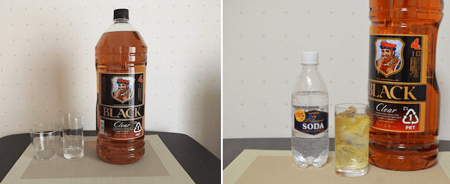 ペットボトルのウイスキーと500mlの炭酸水と作ったハイボール