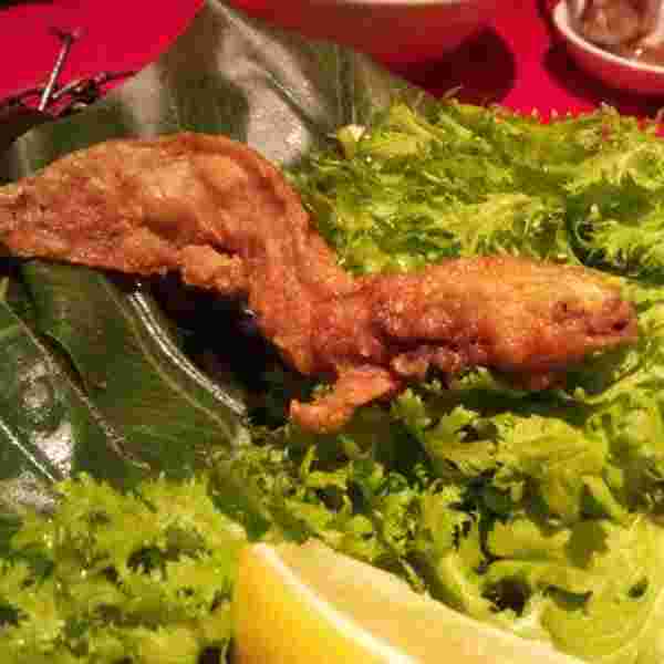 珍獣屋のウーパールーパーの一本揚げ