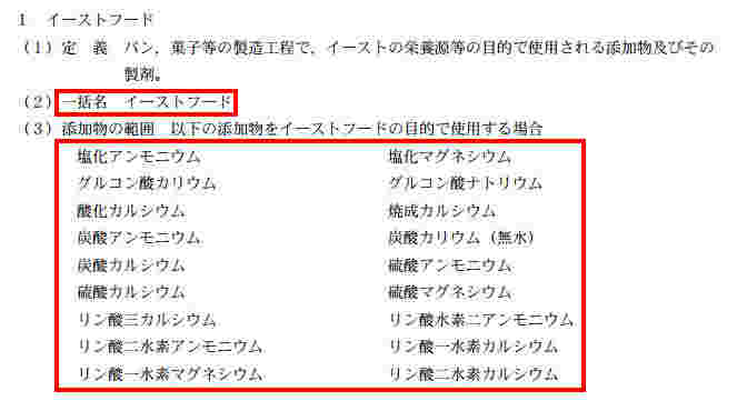 イーストフードの成分一覧
