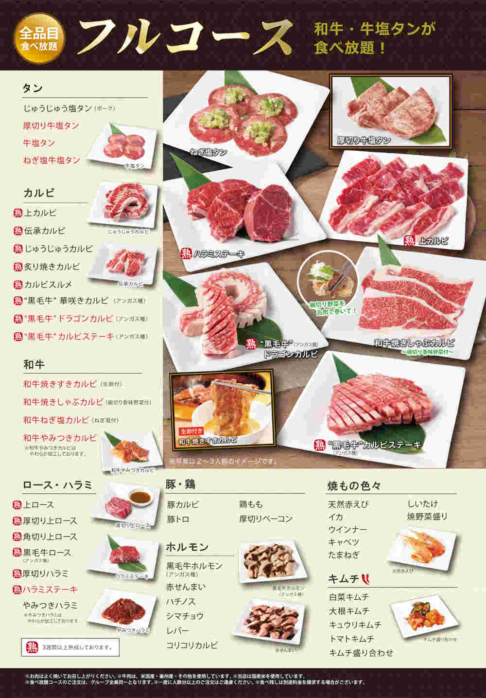 フルコースの肉の種類