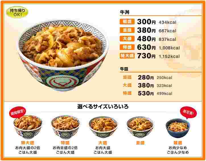 吉野家のメニュー
