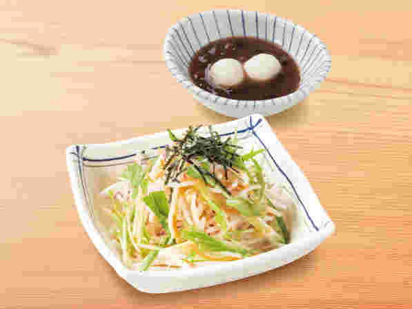 大根サラダと白玉しるこのセット