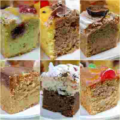 エーグルドゥースの６種類のケーキをカットした断面