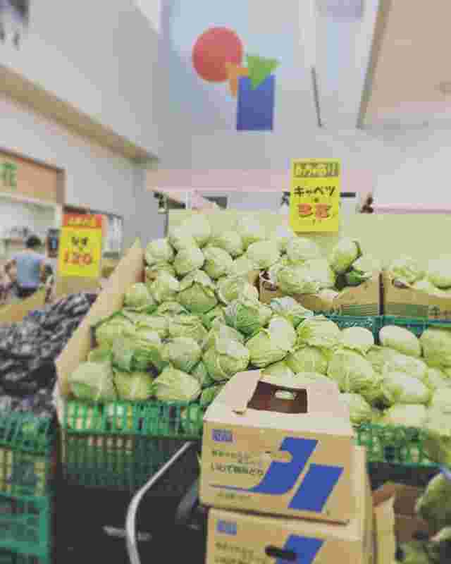 店内で野菜が盛られている様子。