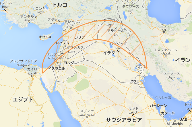 肥沃な三日月地帯を示した地図
